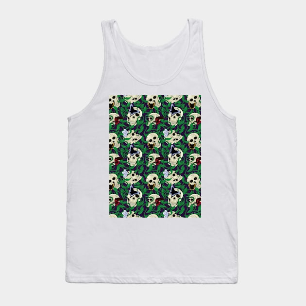 Skulls and Butterflies Spooky Pattern Tank Top by GenAumonier